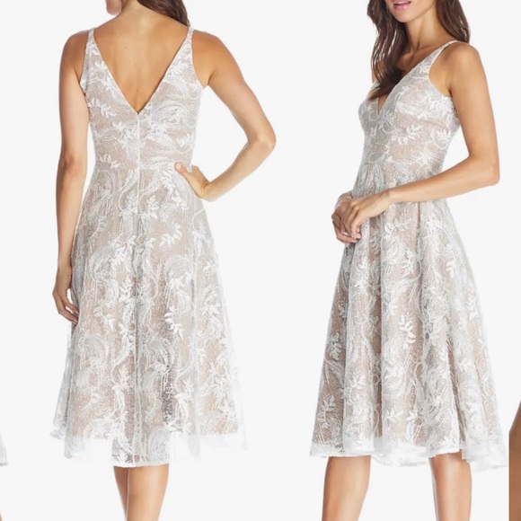 DRESS THE POPULATION Elisa Lace Fit & Flare Dress, SIZE LARGE               0110 - Picture 2 of 10